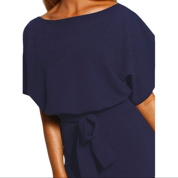 Short Batwing Sleeve Wide Leg Jumpsuit Romper - Picture 2 of 8